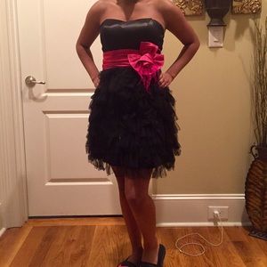 Tony Bowls Black and Pink Strapless Cocktail Dress