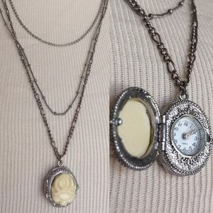 Vintage Layer Rose Locket Watch 3 Layer Neclace