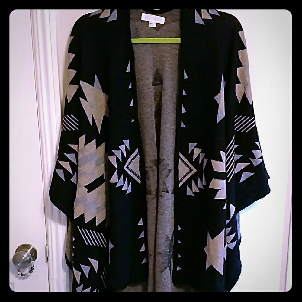 Aztec print Deep Navy and Tan Poncho Sweater