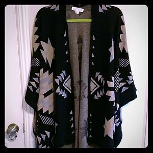 Aztec print Deep Navy and Tan Poncho Sweater