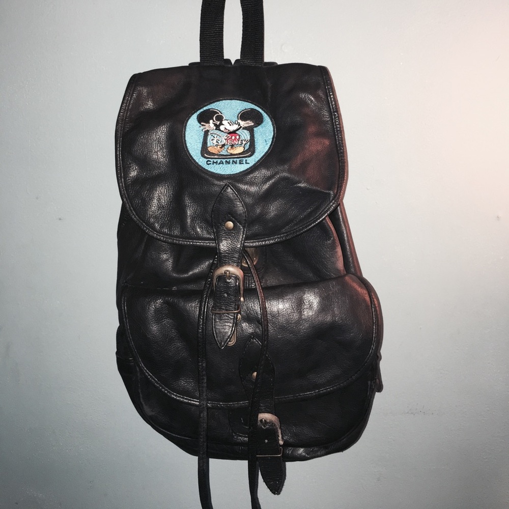 Vintage leather backpack with Disney channel logo