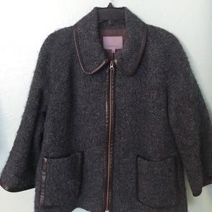 Stylish Wool-blend Blazer w/Leather trim