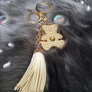 Rhinestone Teddy Keychain - White