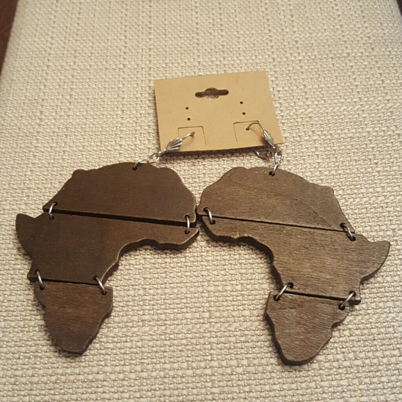Jewelry - Map of Africa dark brown wood dangle earrings
