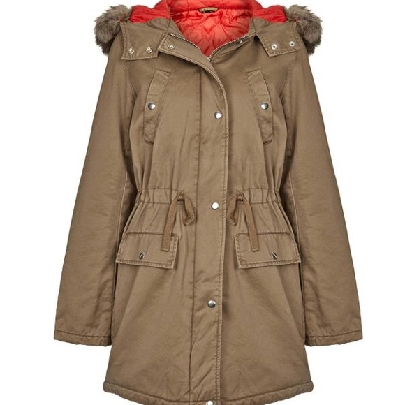 Topshop Jackets & Blazers - Topshop for Nordstrom red lined fur trimmed parka