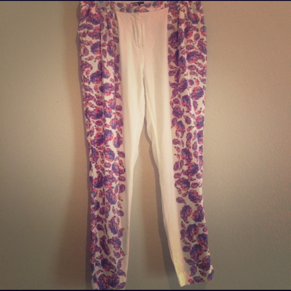 White and Multicolored Floral Pants.