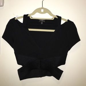 Black Express Deep V Crop Top with Cut Outs