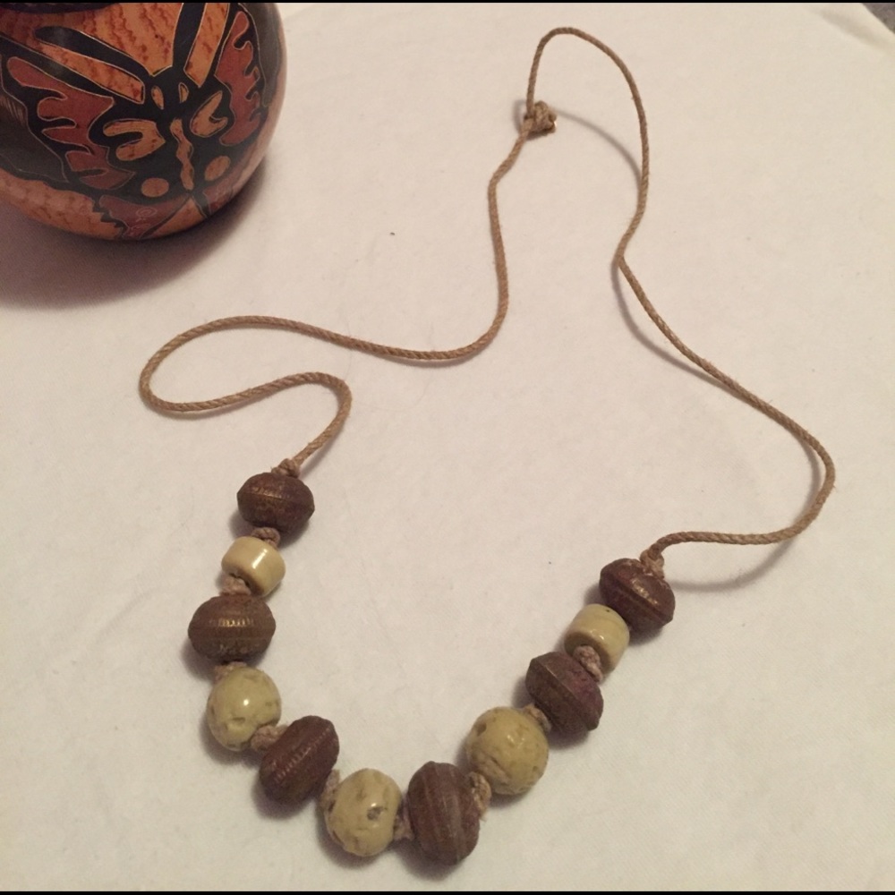 Brown and cream beaded necklace