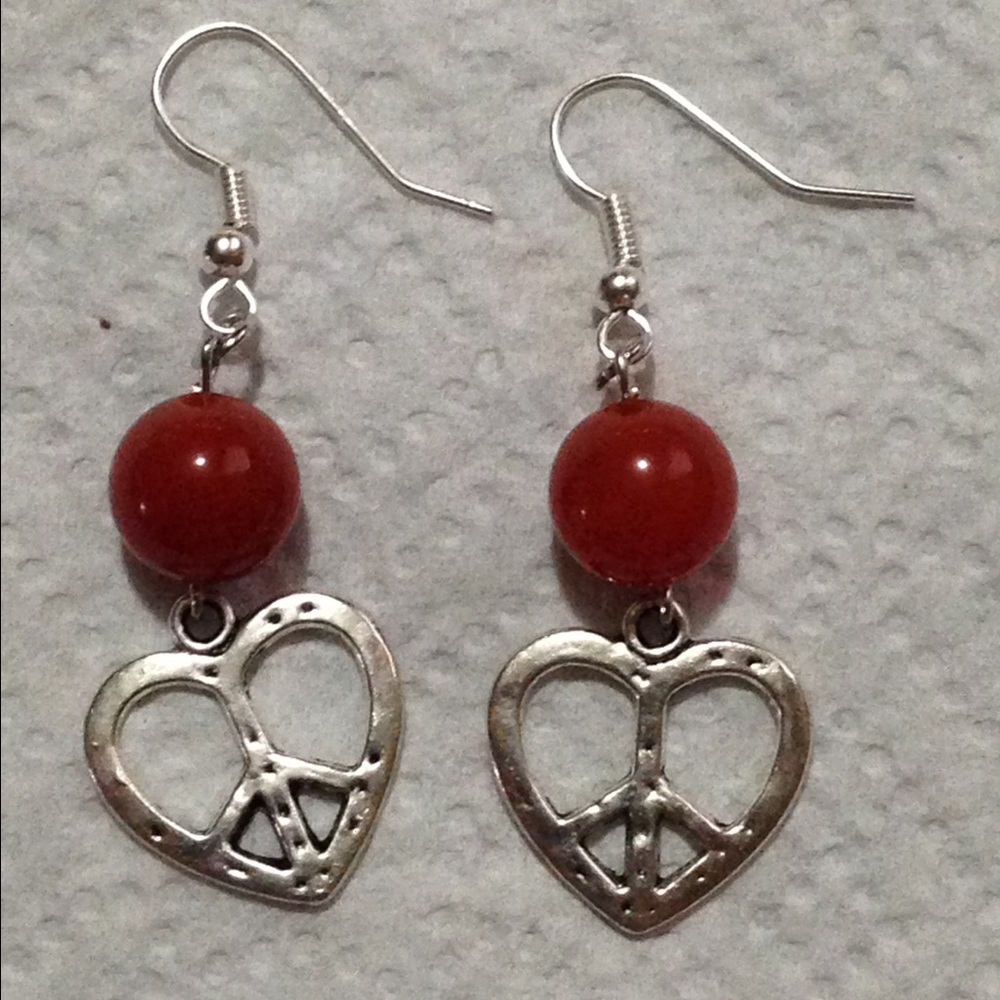 SOLD Red Carnelian Heart Earrings - Picture 2 of 3