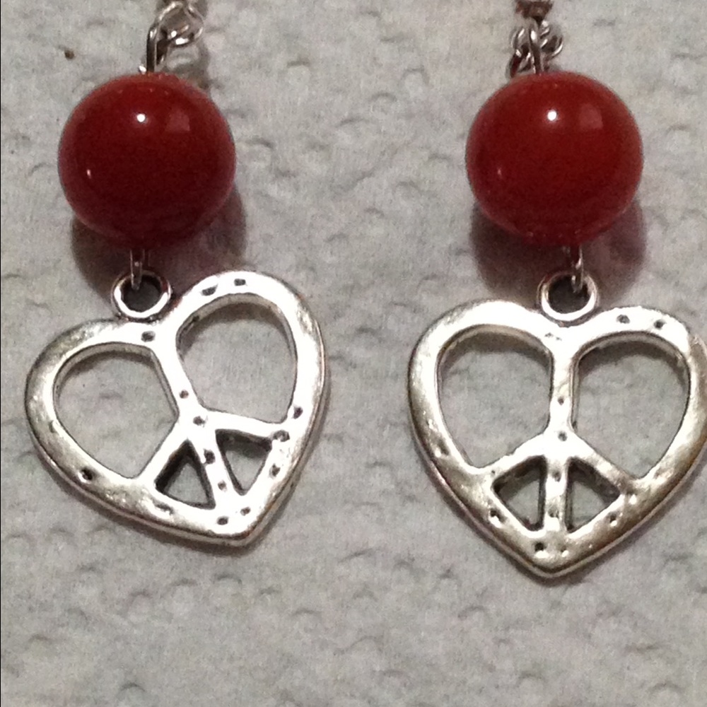 SOLD Red Carnelian Heart Earrings - Picture 3 of 3