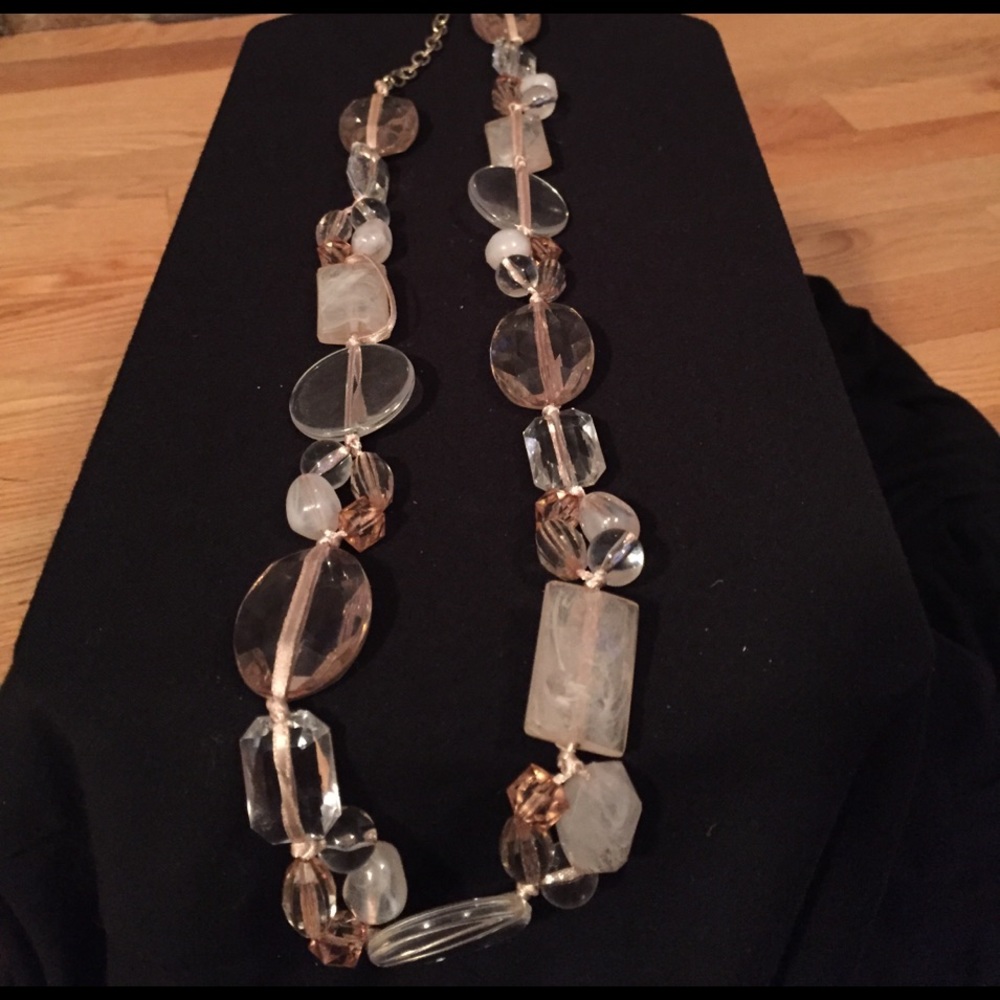 Amber and clear necklace gold ribbon necklace