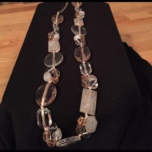 Amber and clear necklace gold ribbon necklace