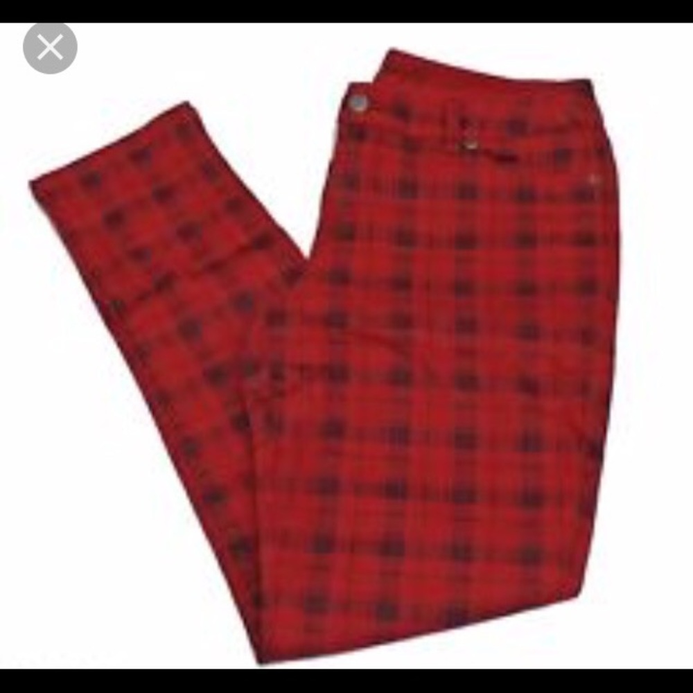 The Limited Red Plaid Skinny Jeans.