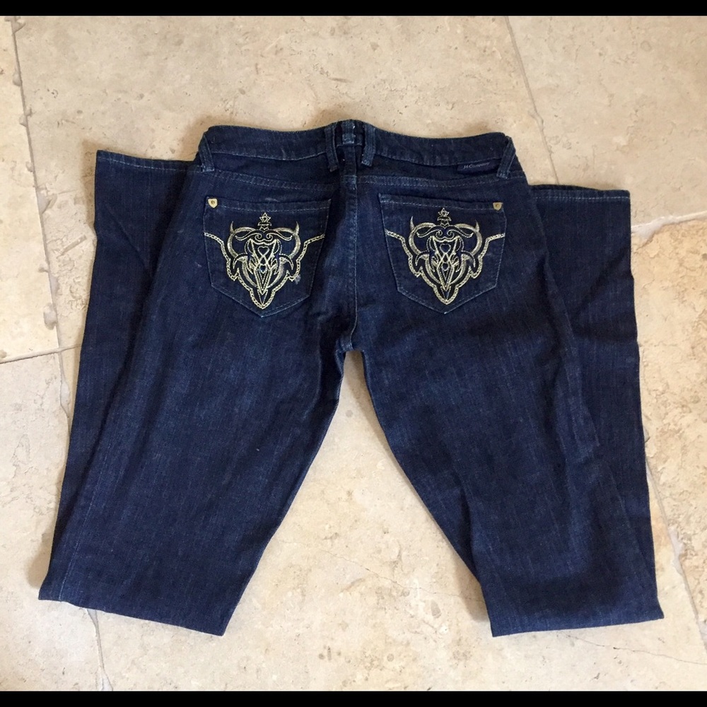 Skinny bootleg embellished pocket jeans