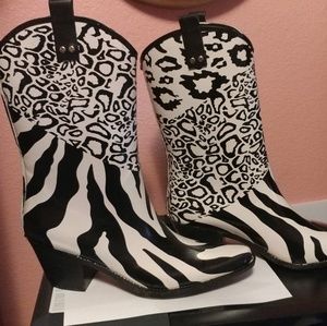 Zebra & Cheetah Print Rubber Rain Cowboy Boots