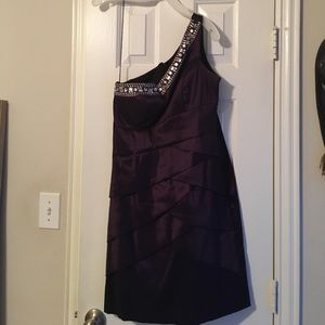 Purple Jeweled One Shoulder Cocktail dress