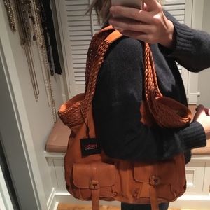 Hobo orange leather braided shoulder strap bag