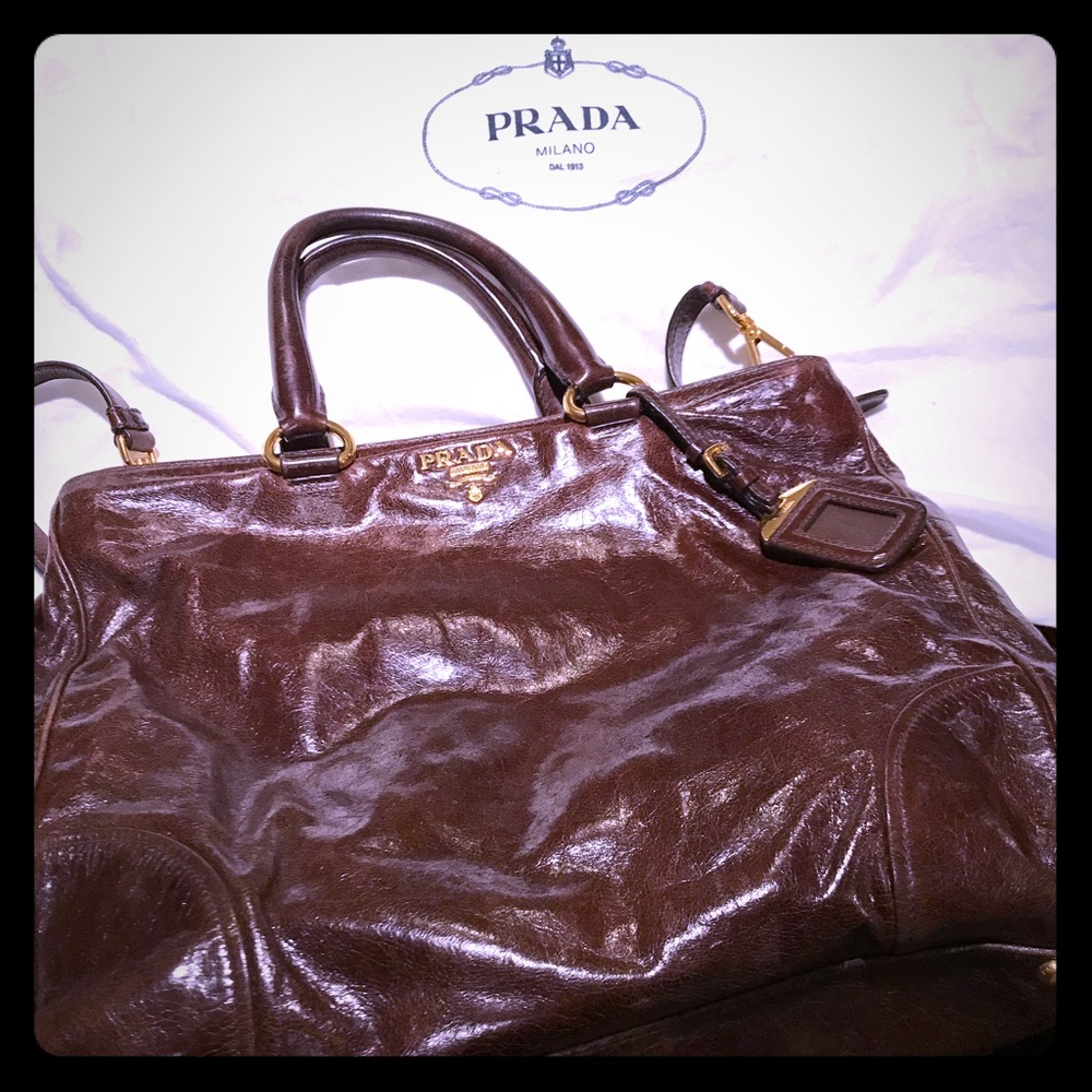 Prada Large Vitello Satchel- Chocolate Brown