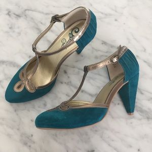 Teal & Gold Seychelles pumps- size 6.5