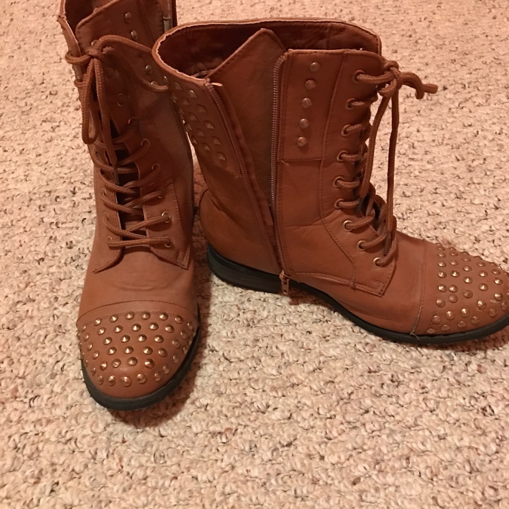 Brown studded combat boots