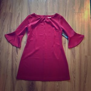 NWT Crimson Red Shift Dress with 3/4 Bell Sleeves
