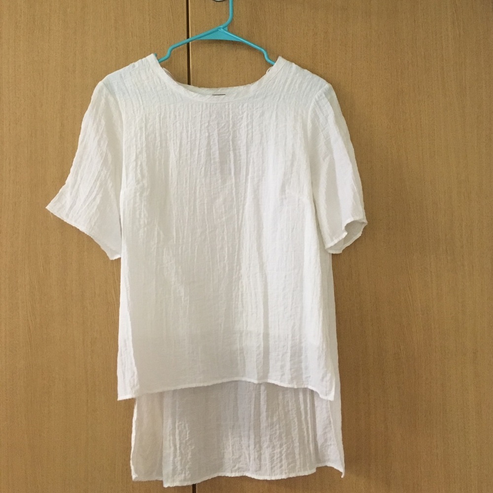 CUTE white blouse 78% rayon 22% nylon. Made in USA