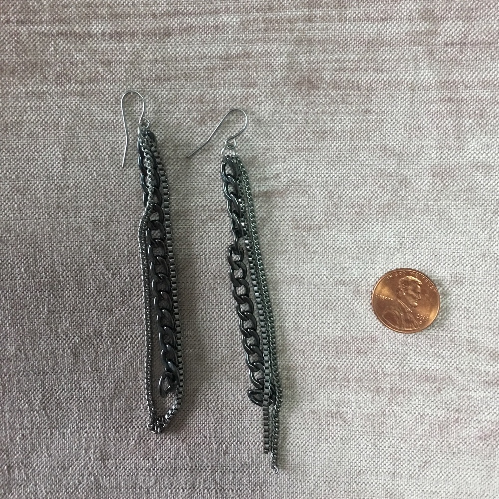Long Black and Silver Earrings with chains