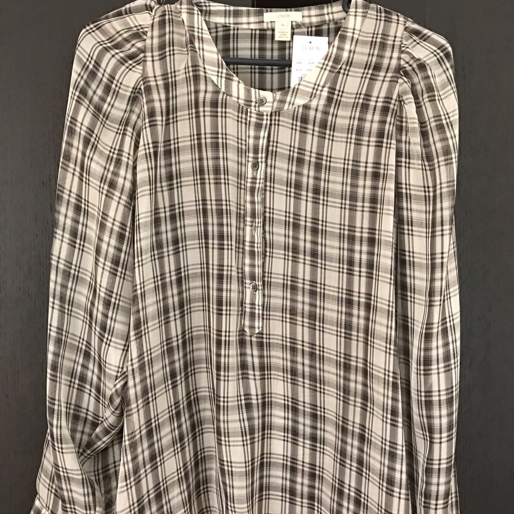 J. Crew 100% Silk Plaid Blousanna Tunic, Blouse