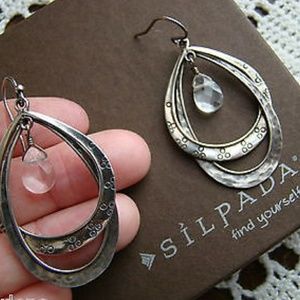 Silpada SS Double Hoop Glass Drop Earrings