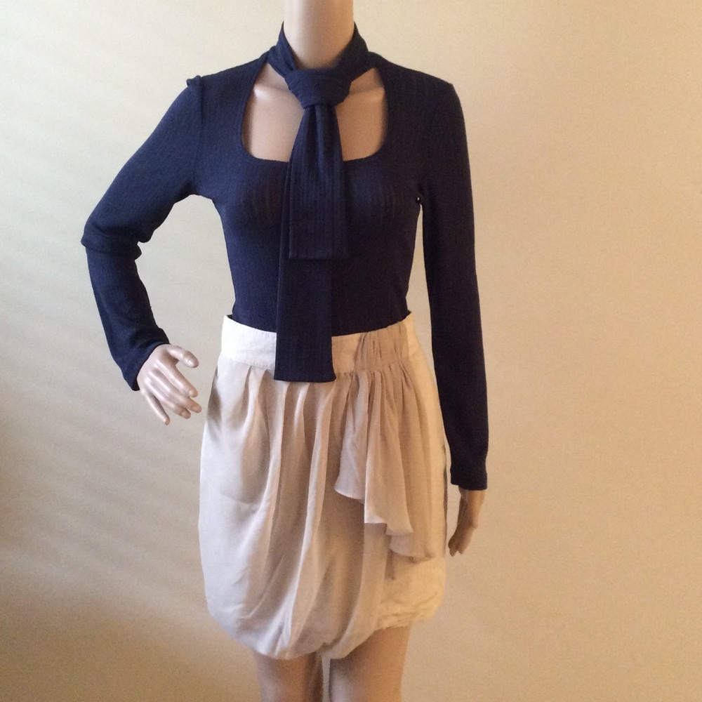 JASPAL Neck Bow Tie Navy Blue Formal Blouse Top