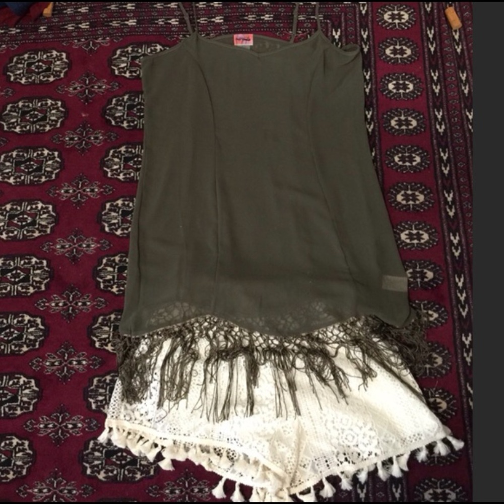 Free People sheer olive green fringed tunic