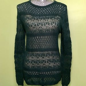 Zara Forest Green Open Knit Lace Sweater