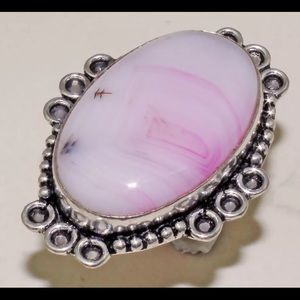 Baby pink botswana agate and silver ring