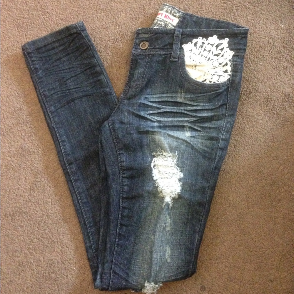 Hot Kiss Jeans with Lace and rips!