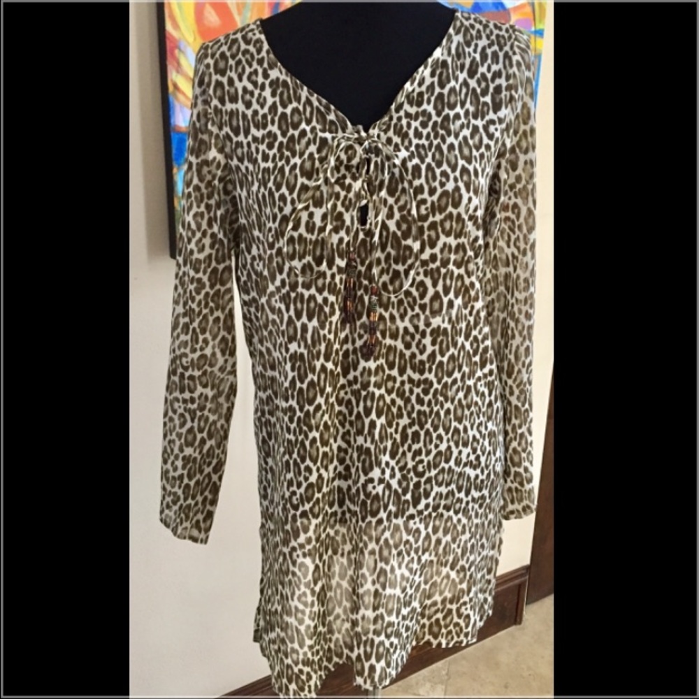 Sheer leopard print kaftan coverup