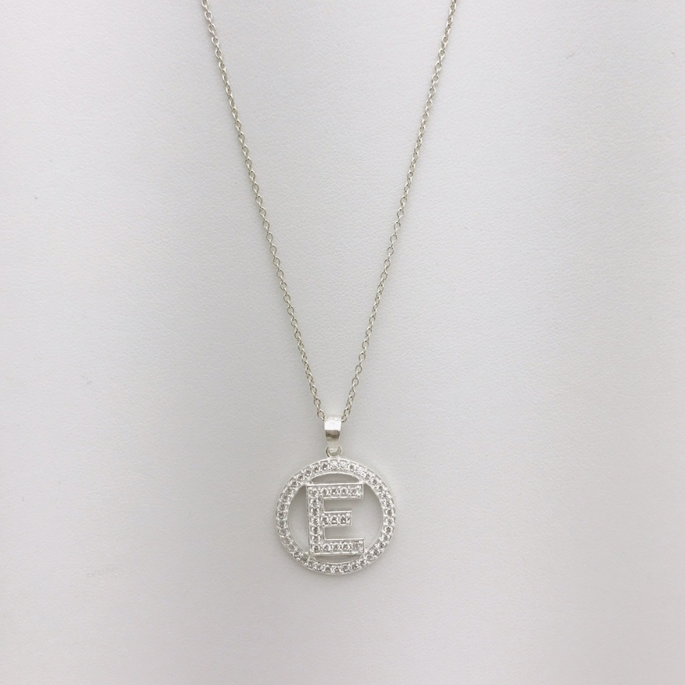Personalized "E" Silver Initial Necklace Pendant