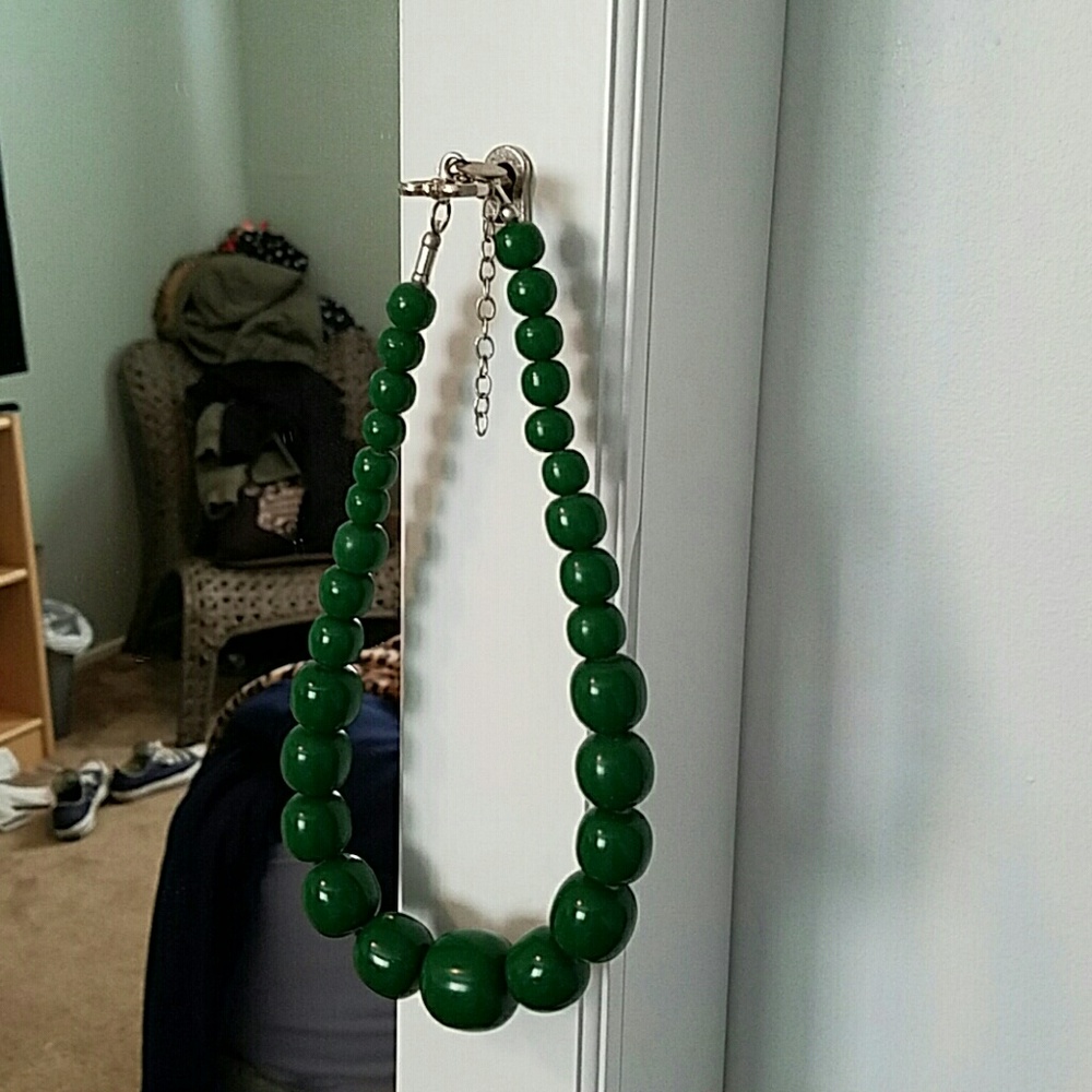 Dark green beaded necklace with lobster clasp