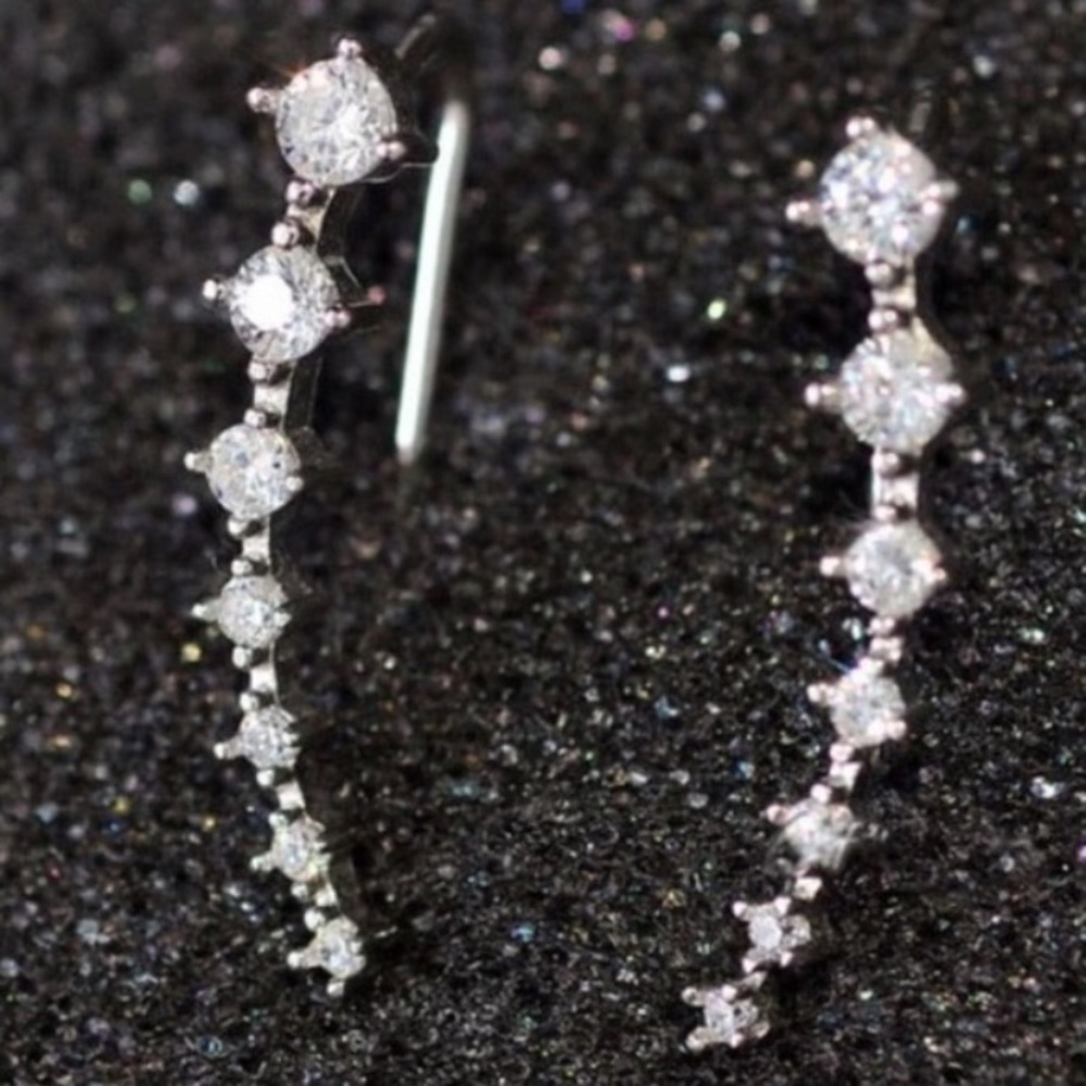 Australian Crystal and Silver Climber Earrings - Picture 2 of 5