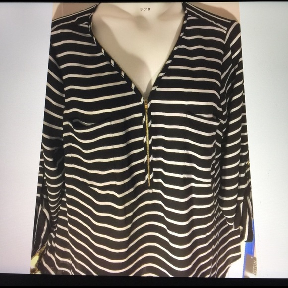 Covington women's plus roll Tab sleeves top blk/wh - Picture 2 of 4