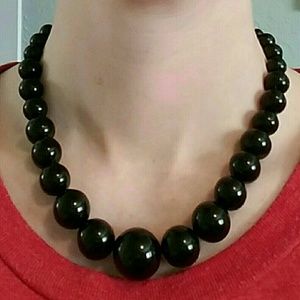 Black  plastic beaded necklace with lobster clasp