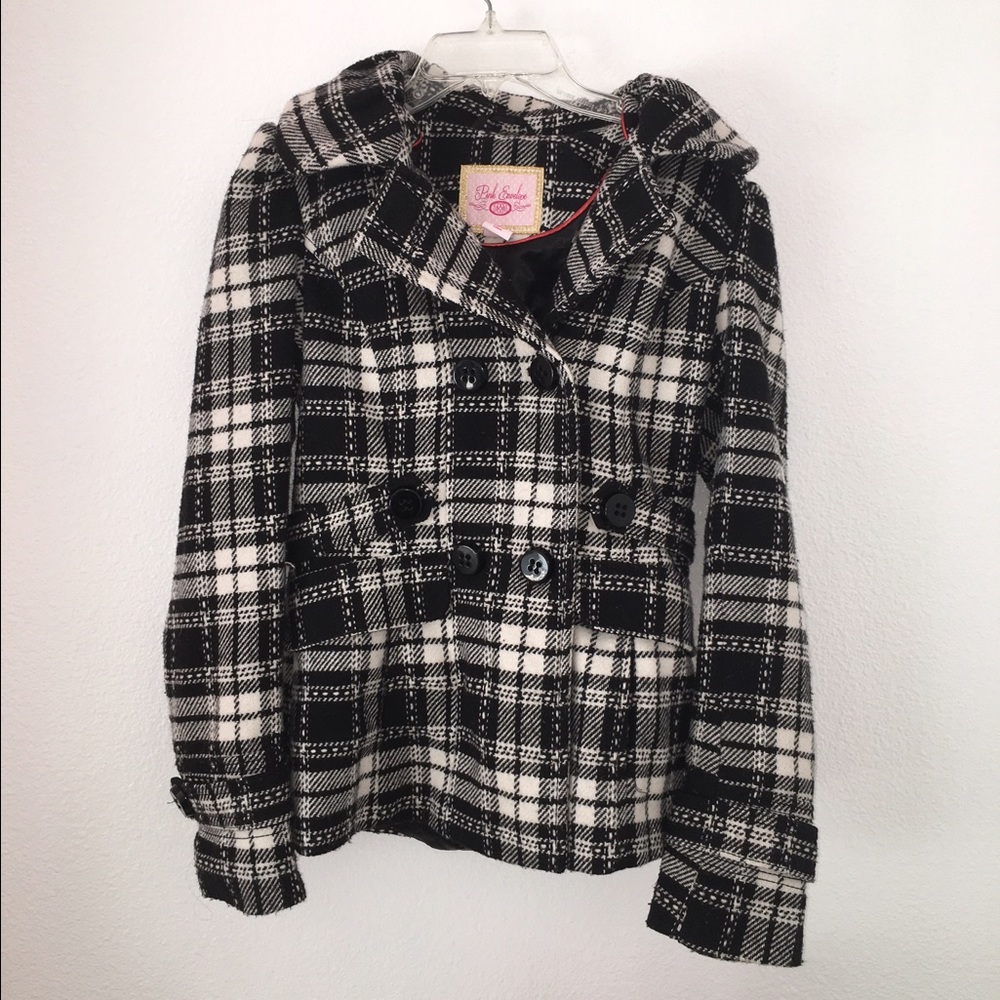 Black and white plaid trench coat