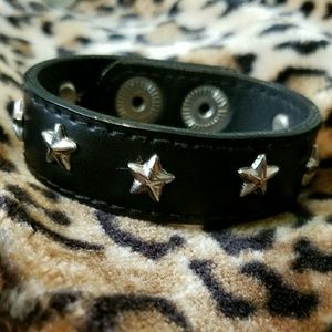 Punk black star studded cuff bracelet