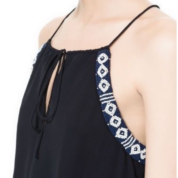 Zara Chiffon Beaded Neck Tunic Maxi Dress SZ S - Picture 7 of 8