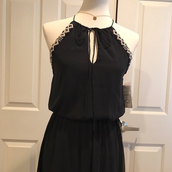 Zara Chiffon Beaded Neck Tunic Maxi Dress SZ S - Picture 2 of 8