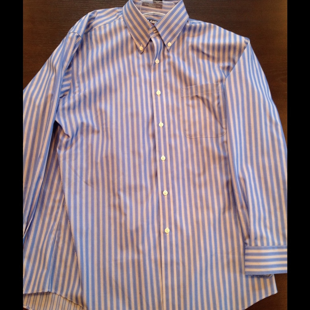 Blue and white striped long sleeve dress shirt