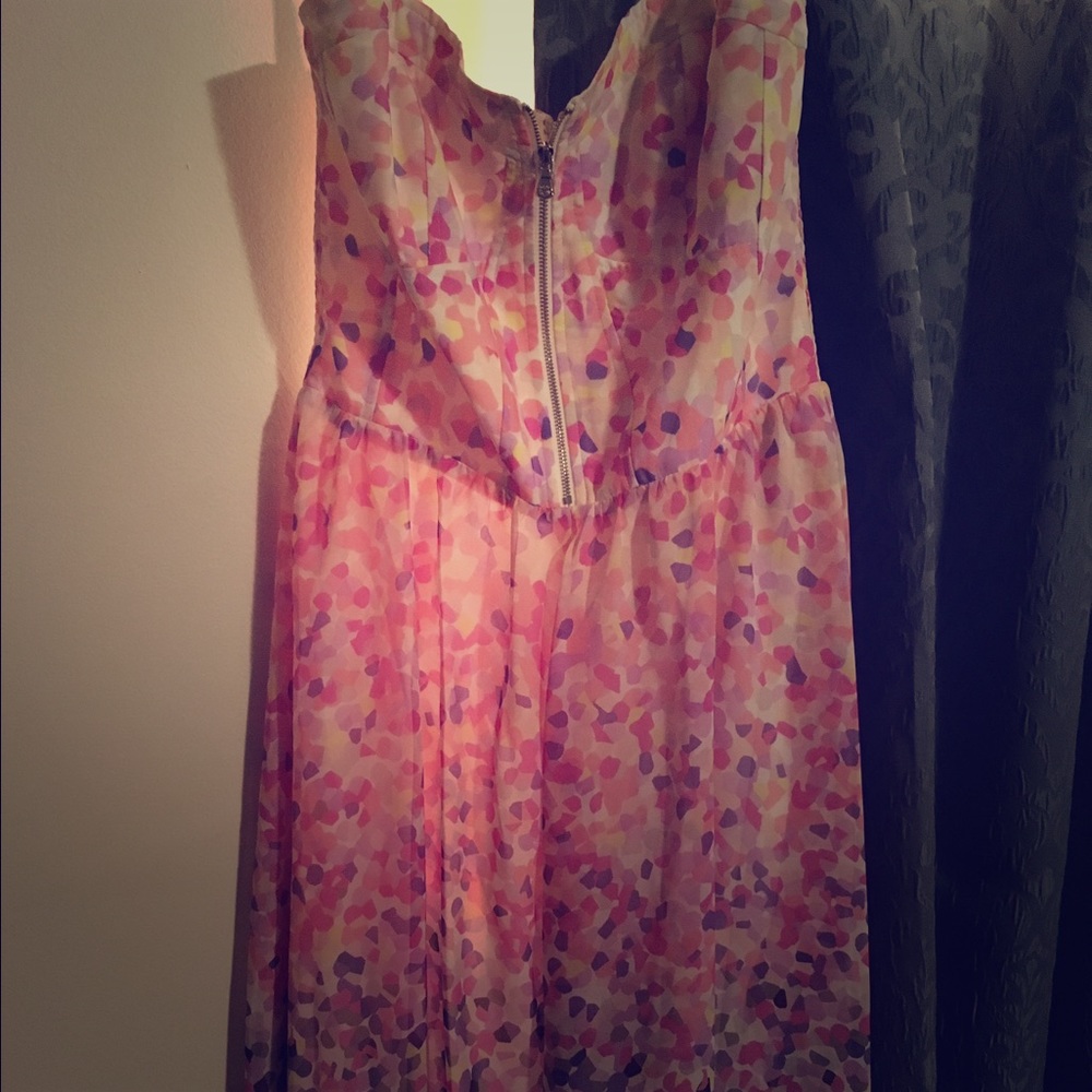Guess high low ombré yellow/pink/purple/blue dress
