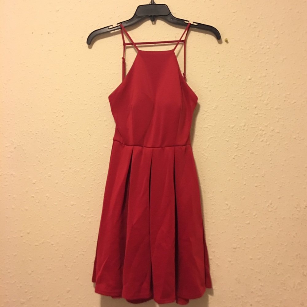 Red Backless Halter Dress