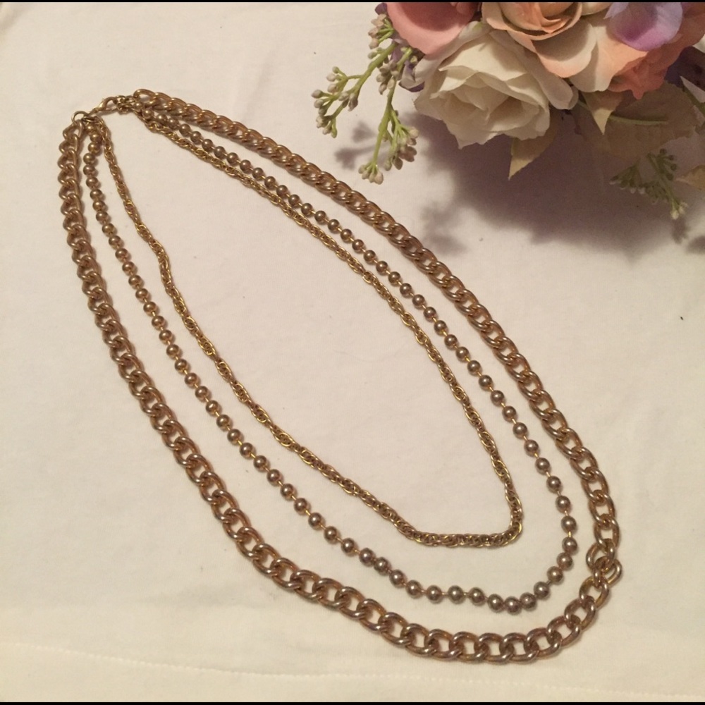 Vintage 3 strand gold chain necklace