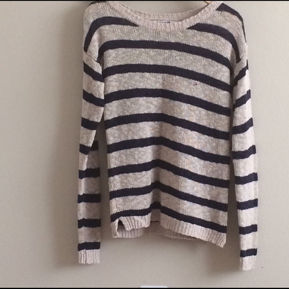 Forever 21 Cream and Navy Striped Sweater.