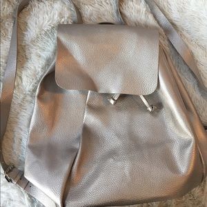 New Zara Metallic Drawstring Backpack
